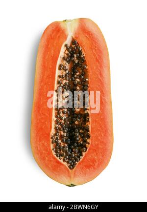Half of ripe papaya isolated on white background, top view. Clipping path included Stock Photo