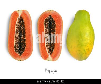Half of ripe papaya isolated on white background, top view. Clipping path included Stock Photo