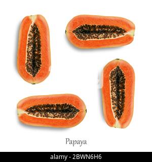 Half of ripe papaya isolated on white background, top view. Stock Photo