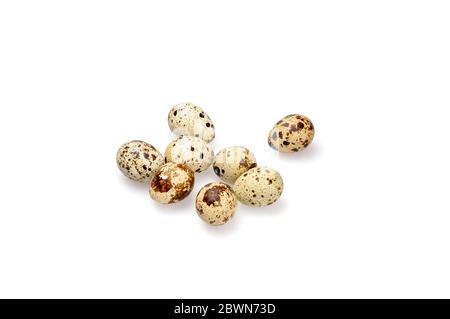 Quail eggs on a white background. Healthy eating. Stock Photo