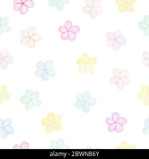 seamless pattern with pastel colored flowers, cute and simple watercolor illustration for party backgrounds, wrapping or fabric Stock Photo