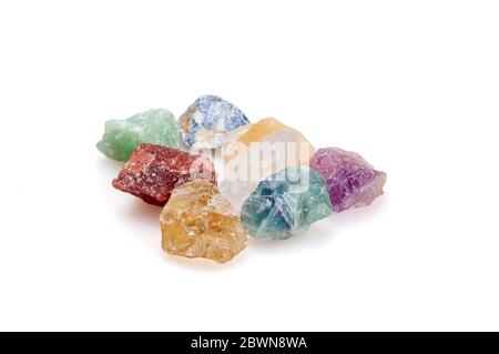 Decorative stones minerals on a white background. Stock Photo