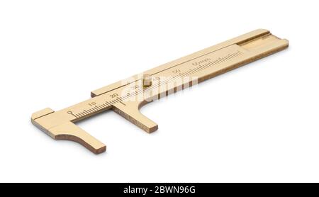 Brass Caliper Scale Ruler Isolated on White. Stock Photo