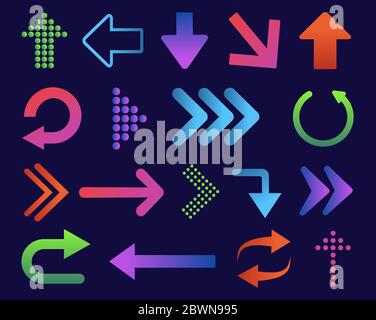 Set of colored arrows with halftone effect. Vector illustration. Arrows collection isolated. Stock Vector