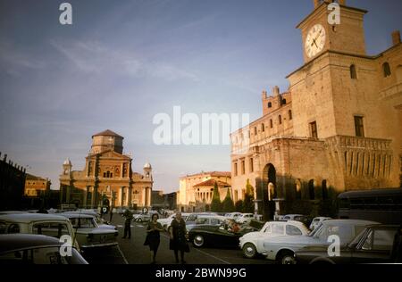 Piazza Martiri with the Cathedral at the far end and town hall in Carpi, Modena, Emilia-Romagna, Italy pictured in 1966 Stock Photo