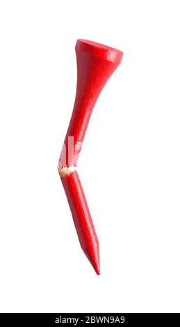 Broken Red Wood Golf Tee Isolated on White. Stock Photo