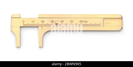 Brass Caliper Slide Ruler Isolated on White. Stock Photo
