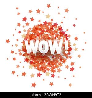 WOW Lettering on Red Transparent Starry Background for Web Banners, Header, Shop, Logo, Logotype, Sign Stock Vector