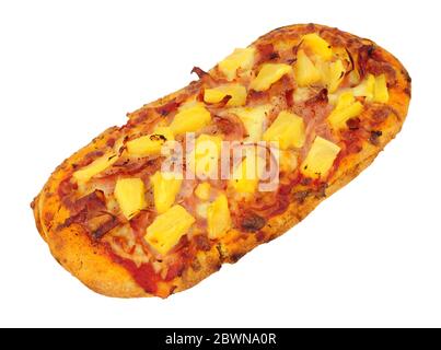 ham and pineapple flat bread pizza isolated on a white background Stock Photo