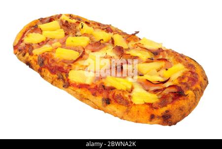 ham and pineapple flat bread pizza isolated on a white background Stock Photo