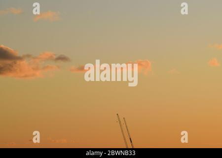 Two Cranes Against a Beautiful Pastel Pink Sky Stock Photo