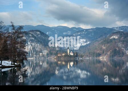 Lake in mountains, springtime Stock Photo