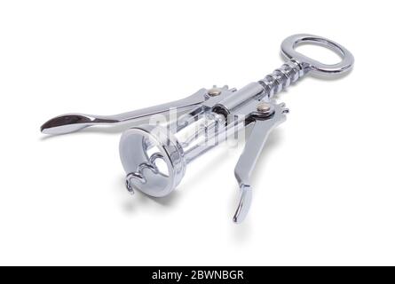 Chrome Cork Screw Bottle Opener Isolated on White. Stock Photo