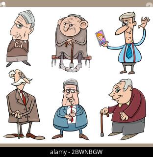 Cartoon Illustration of Elder Men Seniors Characters Set Stock Vector