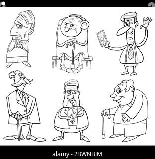 Black and White Cartoon Illustration of Elder Men Seniors Characters Set Stock Vector