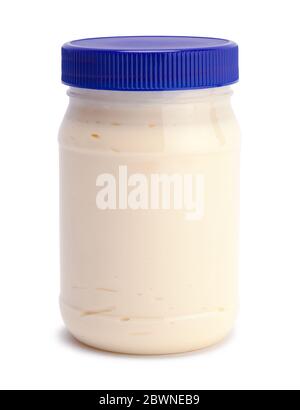 Mayonnaise Jar Front View Isolated on White Background. Stock Photo