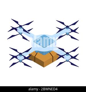 Package delivery drone, express delivery air service. Isometric style. illustration isolated on white background Stock Vector