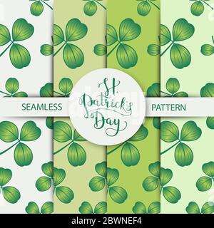 Vector seamless clover pattern set with three leaf for Saint Patrick s Day. Stock Vector