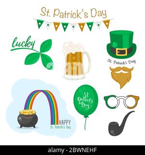 Saint Patrick s day symbols. Vector icon set. National Irish holiday. Stock Vector