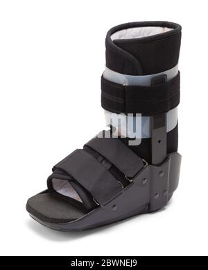 Black Orthopedic Medical Boot Isolated on White Background. Stock Photo