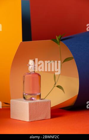 Asymmetric, abstract geometric background using orange, blue and yellow Stock Photo