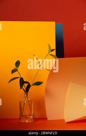 Asymmetric, abstract geometric background using orange, blue and yellow Stock Photo