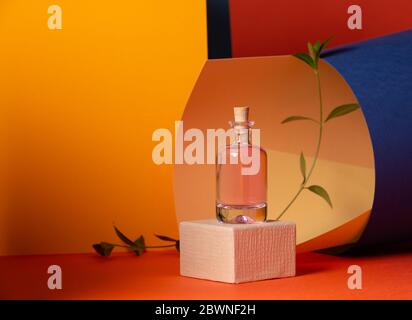 Asymmetric, abstract geometric background using orange, blue and yellow Stock Photo