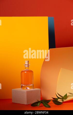 Asymmetric, abstract geometric background using orange, blue and yellow Stock Photo