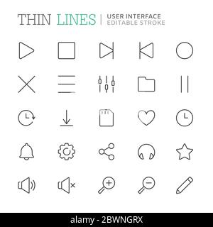 Collection of user interface related line icons. Editable stroke Stock Vector
