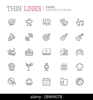 Collection of event related line icons. Editable stroke Stock Vector