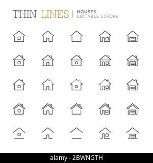 Collection of houses related line icons. Editable stroke Stock Vector