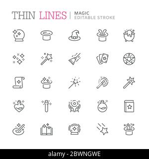 Collection of magic related line icons. Editable stroke Stock Vector