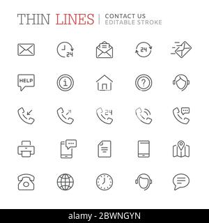 Collection of contact us related line icons. Editable stroke Stock Vector