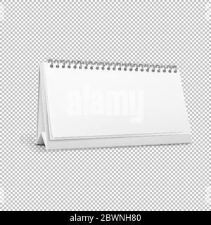 Vector realistic horizontal standing blank spiral table calendar isolated on on white background. Vector EPS10. Stock Vector