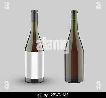 Front view white wine blank bottle isolated on white background. Stock Photo