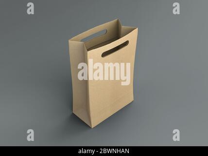 kraft paper bags isolated on grey background Stock Photo