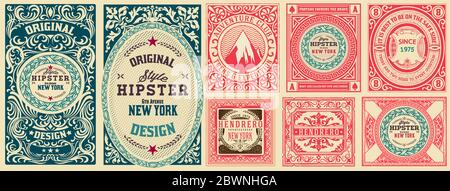 Set of 8 vintage labels. Vector layered Stock Vector