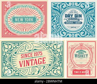 Set of 4 vintage cards. Vector layered Stock Vector