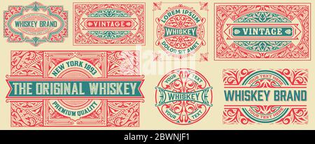 Set of 7 vintage cards. Vector layered Stock Vector