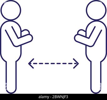 Social distancing between human avatars with ban line style icon design ...