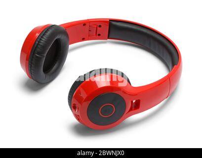 Red Wireless Music  Headphones Isolated on White. Stock Photo