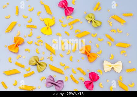 Pasta of different shapes and colors.Food Garnish. Stock Photo