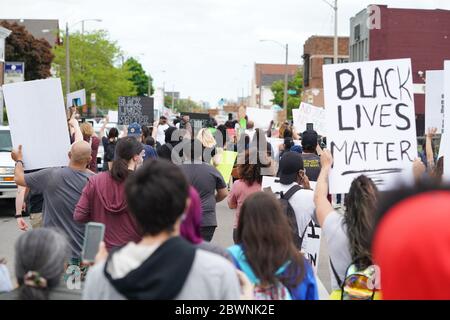 Black lives matter coalition and african american midwest coalition rallied together and protested the death of george floyd. Stock Photo