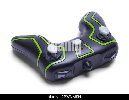 Black and Green Wireless Video Game Controller Isolated on White. Stock Photo
