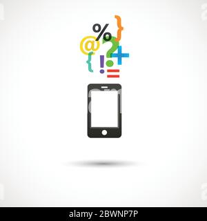 Vector black smartphone with abstract letters. Colorful logo design Stock Vector