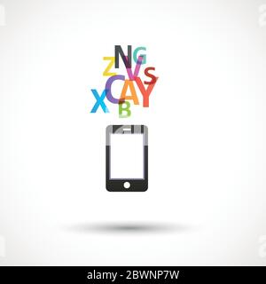 Vector black smartphone with abstract letters. Colorful logo design Stock Vector