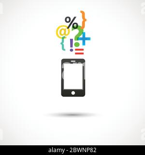 Vector black smartphone with abstract letters. Colorful logo design Stock Vector