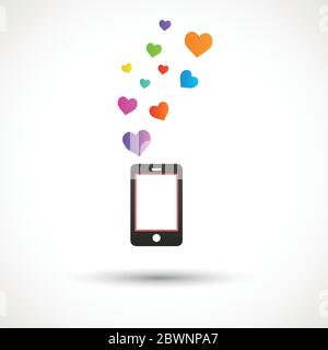 Vector black phone with bright hearts. Colorful logo design Stock Vector