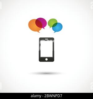 Vector black smartphone with abstract bright four circles. Colorful logo design Stock Vector