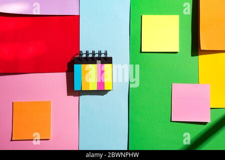 Colorful sticky notes on color paper background with copy space Stock Photo